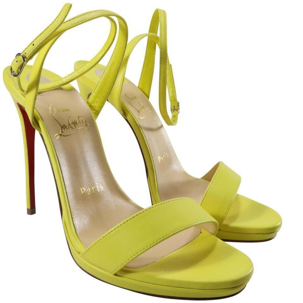 Loubi Queen Citronnade Yellow Leather 120mm Sandals Heels D562